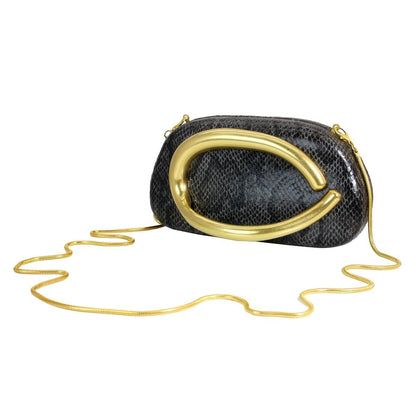 DEBIMY Women Snakeskin PU Leather Clutch Metal Handle Evening Bag Trendy Vegan Leather Handbag Chain Shoulder Purse for Causal, Black