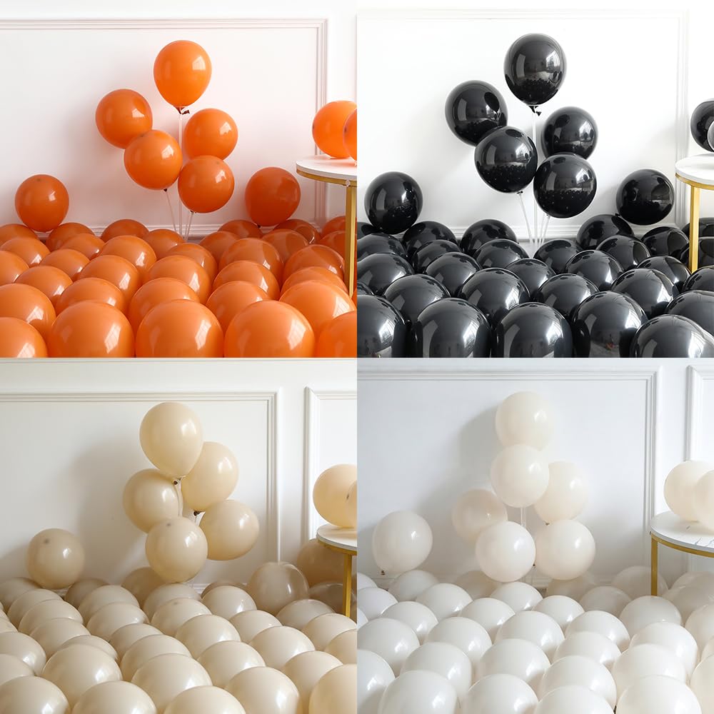 Halloween Little BOO Balloon Garland Arch Kit, 151 Pcs Black Burnt Orange Retro White Latex Balloons with Ghost and Boo Foil Balloon for Spooky One Costume Halloween Party Decorations
