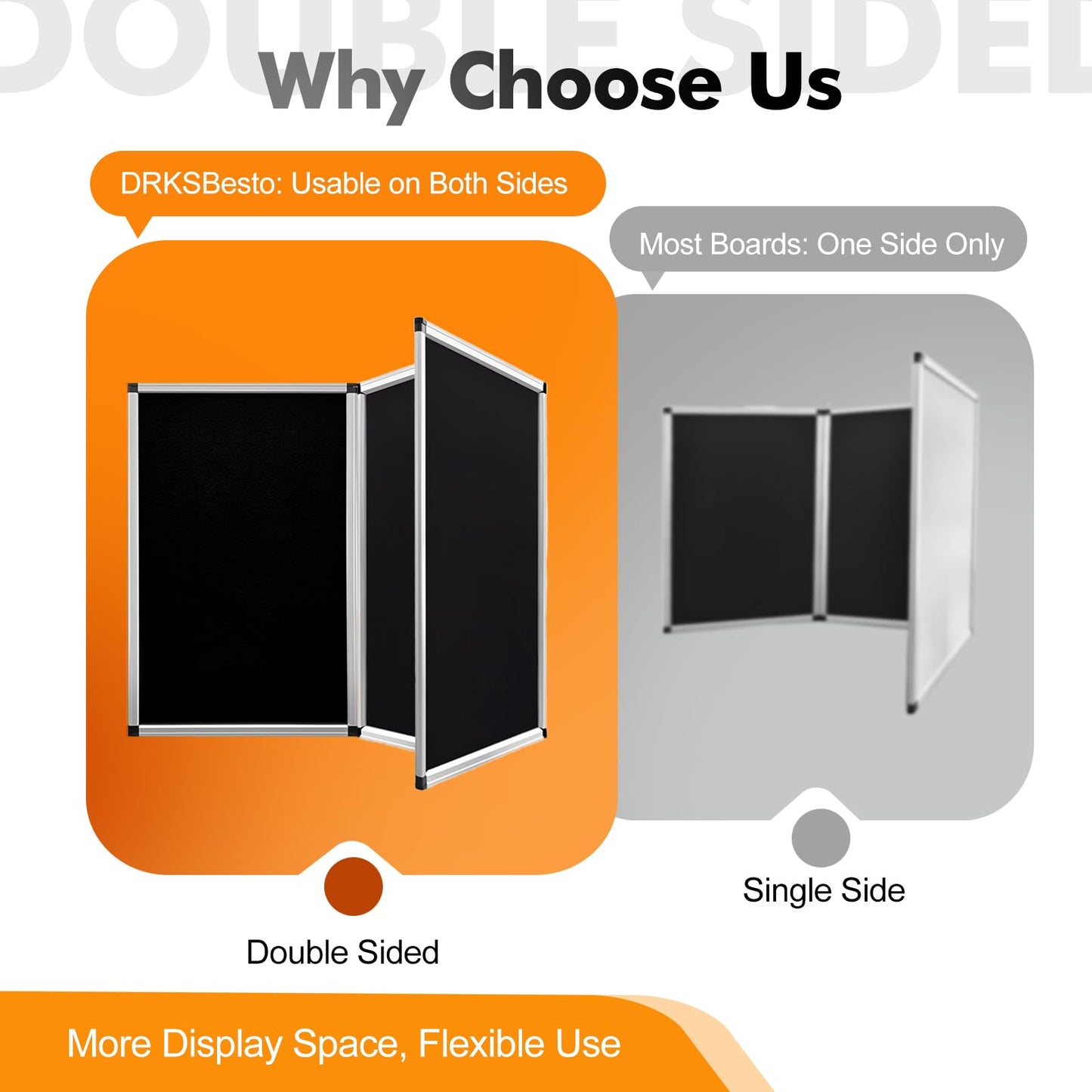 DRKSBesto 3+1 Panel Double-Sided Black Trifold Display Board with Storage Bag, 72 x 35.4 in Folding Tabletop Trifold Poster Board for School Projects, Vendor Events, Science Fairs