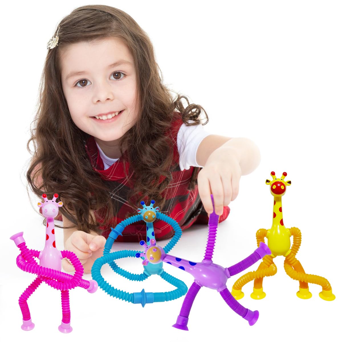 16 PCS Telescopic Suction Cup Giraffe Sensory Toys, Pop Tube Fidget Toys Bulk for Toddlers, Kids Travel, Easter Basket Stuffers, Party Favors Birthday Gifts for Boys Girls