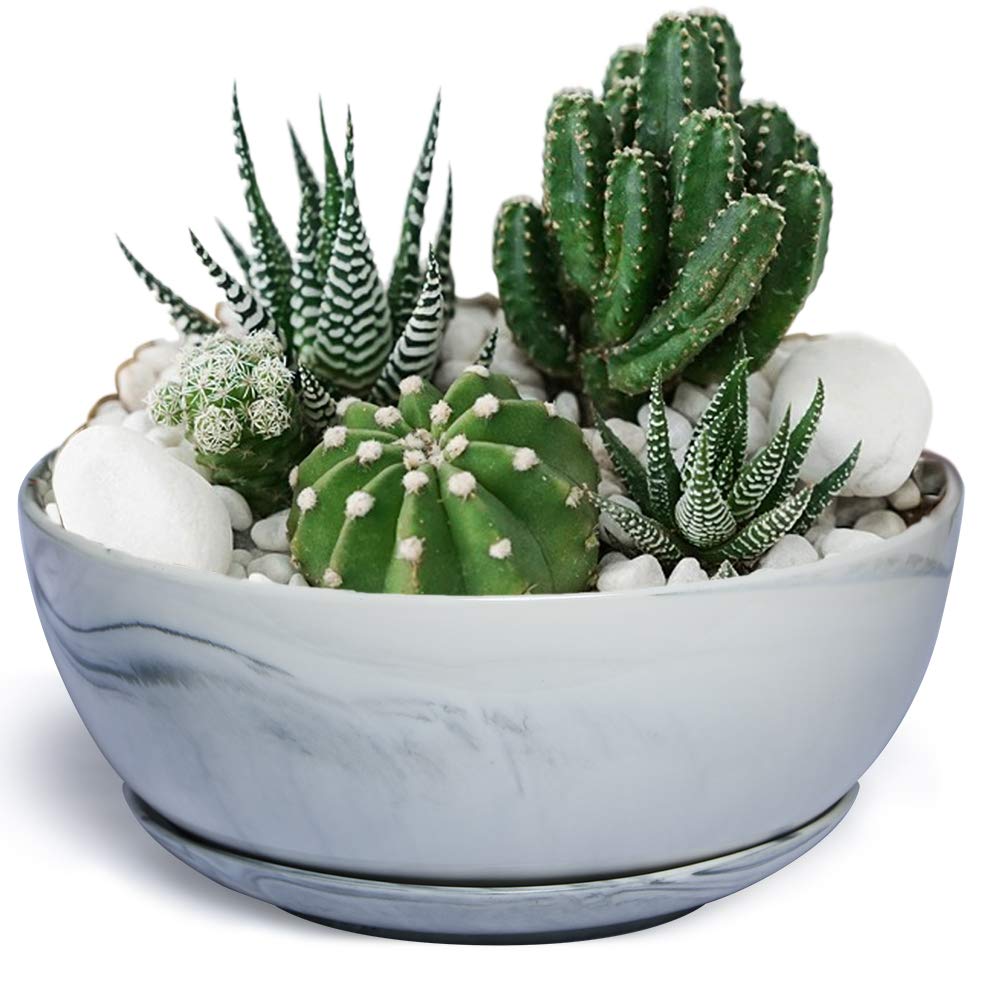 G EPGardening 10Inch Large Planter Marble Pattern Ceramic Succulent Planter Big Plant Pot Succulents Container Flower Pot Indoor Outdoor Decor (Plants Not Included)
