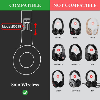 Geekria QuickFit Replacement Ear Pads for Beats Solo Wireless (Solo Bluetooth) (810-00012-00) Headphones, Ear Cushions with Video Guide (Black)