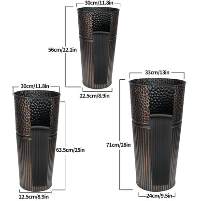 Megawodar 2 Pcs Pack 22 Inches Metal Tall Tapered Planter Pots Large Round Planter Flower Pot with Drainage Holes for Indoor Outdoor Deck Porch Garden Home Patio Front Door (Antique Copper, S)