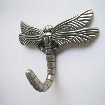 Geenite 2pcs Dragonfly Coat Hooks Decorative Creativity Wall Mounted Hanger Hook for Home Handbag Key Towel Bathrobe (Ancient Silver)
