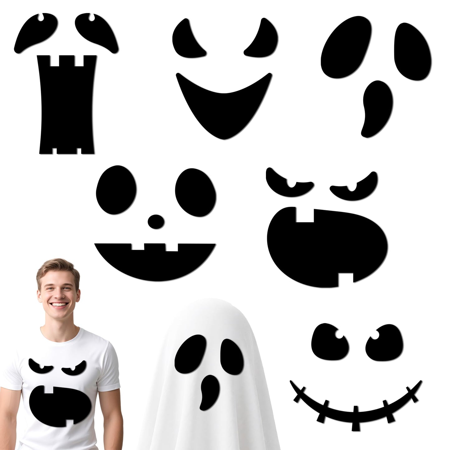 Ahuimeius 6 Pack Halloween Ghost Eyes for Crafts Decor Kit - Large Spooky Ghost Face Decals Stickers Adhesive Felt for Indoor Halloween Decorations, DIY Cute Spooky Face Costume Decor