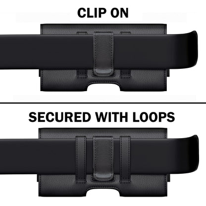 Meilib Cell Phone Belt Holder with Clip, Holster for Men, Premium Cellphone Pouch Case for iPhone 17, 16e, 16, 15, 14, 13, 12, 11 & Pro Models, (Fits with Otterbox Commuter Case on), Black