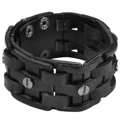 Zysta Punk Gothic Mens Genuine Leather Braided Bracelet Wristband Cuff Bangle 8.5-9" Black