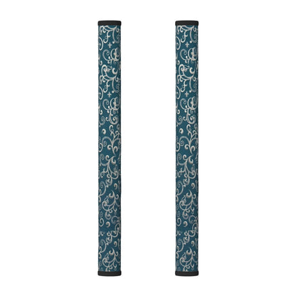 Non Slip Refrigerator Handle Covers 2pcs ,Neoprene Refrigerator Door Handle Covers For Fridge, Oven, Dishwasher & Microwave, Decorative Kitchen Appliance Handle Covers,Baroque Scrollwork Peacock Blue