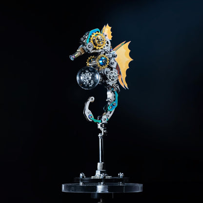 Mostarle Seahorse 3D Metal Puzzle Kit with LED Light & Magnetic Base, Sci Fi Monster, DIY Mechanical Model for Adults & Teens, Electroplated Finish Ocean Décor, Unique Gift for Collectors