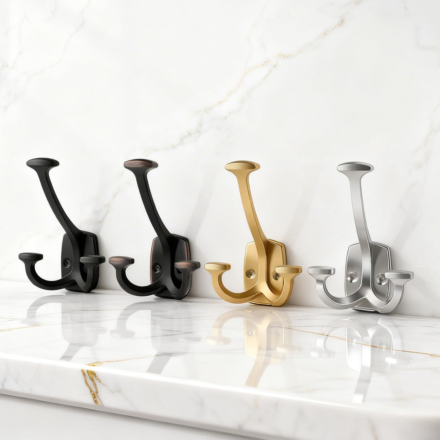 HARPOON Triple Prong Decorative Wall Hook | 3 Pack Matte Black Hook for Coat, Hats, Backpacks, Bags | Hooks for Bathroom, Bedroom, Closet, Entryway, Laundry Room, Office