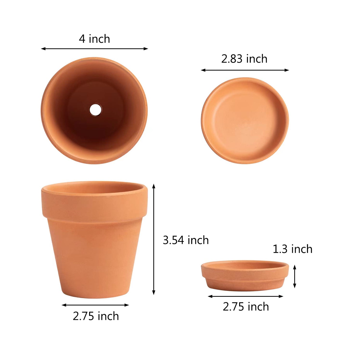 HERDUK Terracotta Starter Pots with Saucers – 4 Inch Clay Planting System for Healthy Roots, Reliable Drainage & Indoor Growing, Ideal for Succulents, Seedlings & Small Spaces