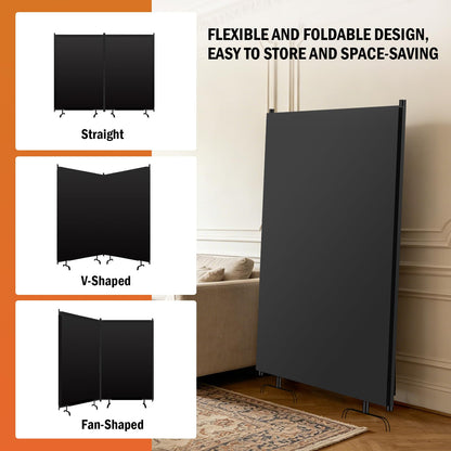 Room Divider Panel, Siebwin 2 Panel Folding Privacy Screens with Wider Feet, 8Ft x 6FT Portable Room Partition for Room Separator, Room Divider Screen Partition Room Dividers Freestanding