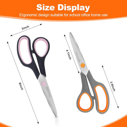 Scissors for Office School Supplies, Hnncugty 8" Scissors All Purpose Bulk Set of 24-Pack, Sharp Shears for Home Craft Sewing Fabric, Middle School Student Teacher Supplies, Comfort Right/Left Handed