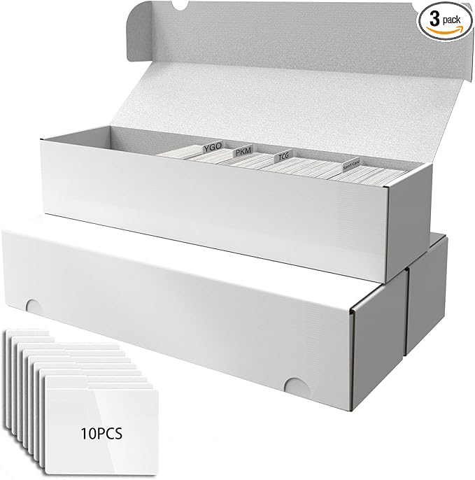 Card Box for Trading Cards Storage Box, Laminated Card Storage Box with Dividers, 1100 Count White Cardboard Boxes for Mtg/TCG/Magic/ Sports Card Storage,Trading Card Holder for Collector(3 Pack)