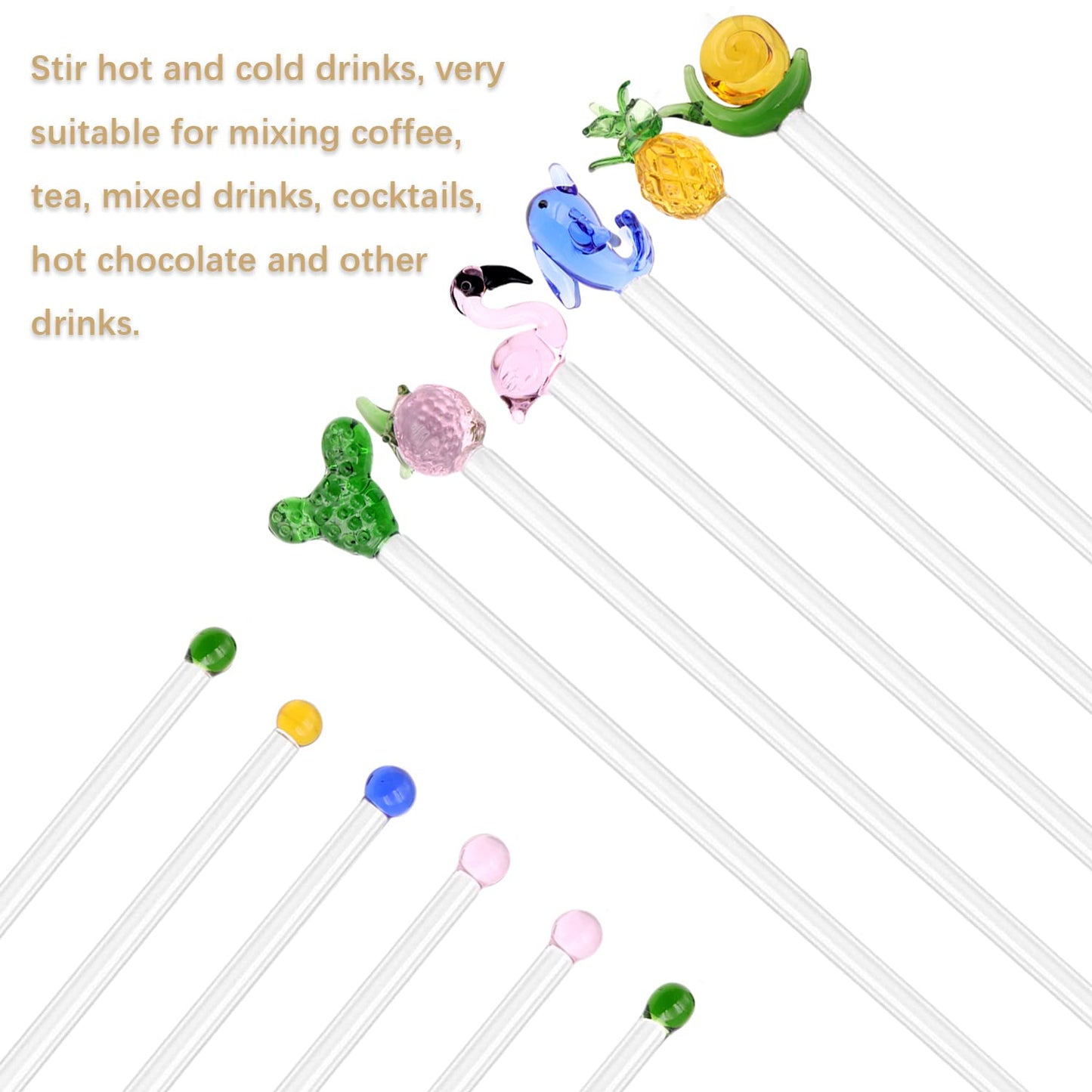 6 Pcs Glass Swizzle Stick Coffee Cocktail Juice Milk Drink Swizzle Stick Transparent Glass Stir