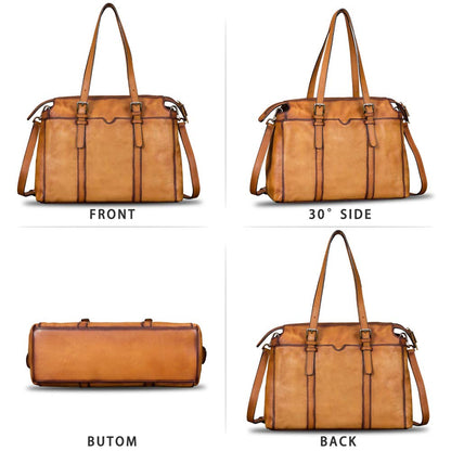 IVTG Genuine Leather Handbag for Women Vintage Handmade Top Handle Bag Crossbody Satchel (Brown)