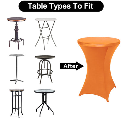 FestiCorp Spandex Orange Table Cover, Cocktail Fitted Tablecloths, Round Highboy Stretch Table Covers Cloths for Party, Bar, Halloween, Birthday, Banquet, 30"-32" Diameter x 40"-43" Height