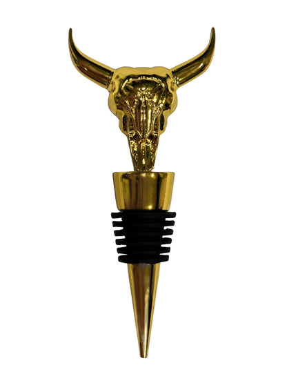 Rustic Western Cow Skull Wine Bottle Stopper, Gold Finish – Decorative Cowboy Bar Accessory & Wine Preservation Gift - C&E HOME COLLECTIVE