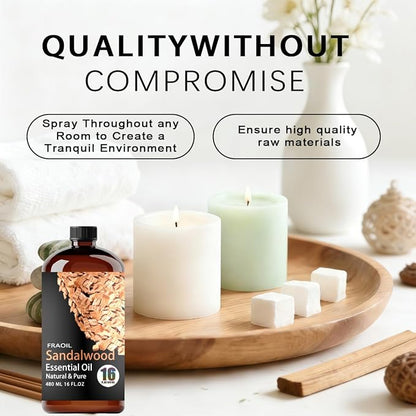 Sandalwood Essential Oil, Sandalwood Oil 16 Fl Oz 480 ML for Diffuser Humidifier Yoga Cleaning DIY Candle Soap Making Perfume Gift Essential Oils