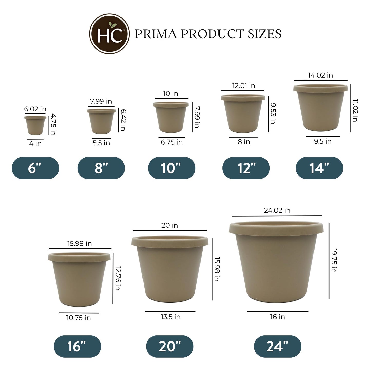 The HC Companies Prima Round Plastic Plant Pot w/Rolled Rim - Lightweight & UV Resistant Flower Pot for Herbs & More - Outdoor & Indoor Plant Pots w/Drainage (14 inch, Sandstone, Pack of 1)