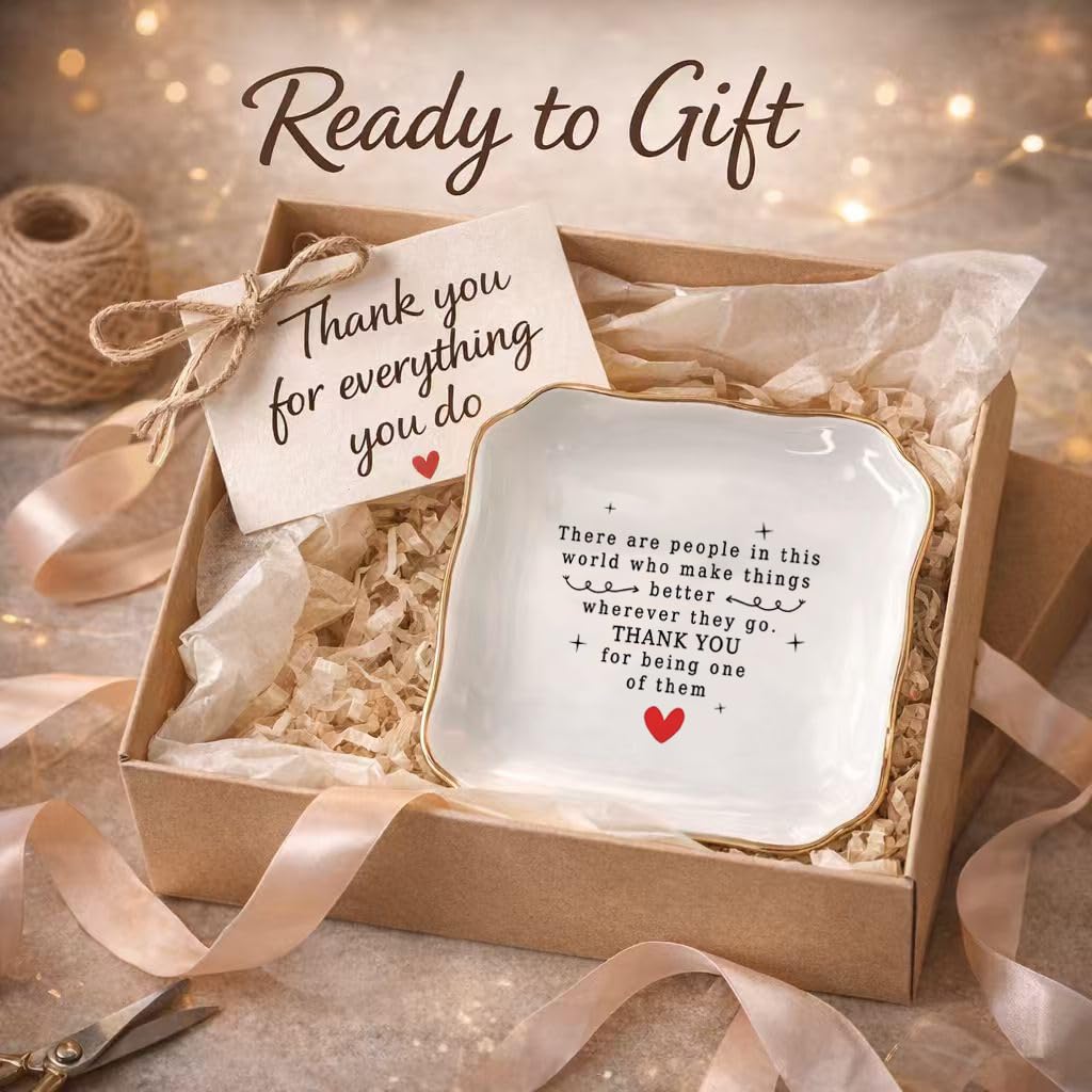 Inspirational Jewelry Dish Tray Gift – Ceramic Ring Holder with Thank You Message, Trinket Tray for Women, Appreciation Gift for Friends, Coworkers, Teachers, Home Decor