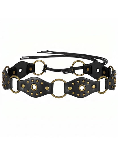 SANSTHS Women Western Belt for Dresses Jeans Pants Boho Belt for Women with Metal Rings Rivets Adjustable Tie Waist Belt