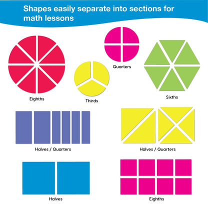 384 Pieces MATHshapes Fractional Math Manipulative Shapes Easy-Punch-Out Easy-to-Separate Paper Shape Cutouts in 8 Bright Colors US Made Card Stock Ideal for Learning Fractions, Measurements, and More