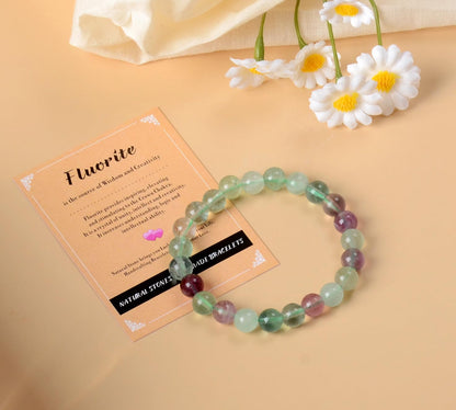 AD Beads Handmade Gemstone Stretch Elastic Bracelet Crystal Healing Reiki Nature's Beauty and Spiritual Essence Unisex (8mm, Fluorite)
