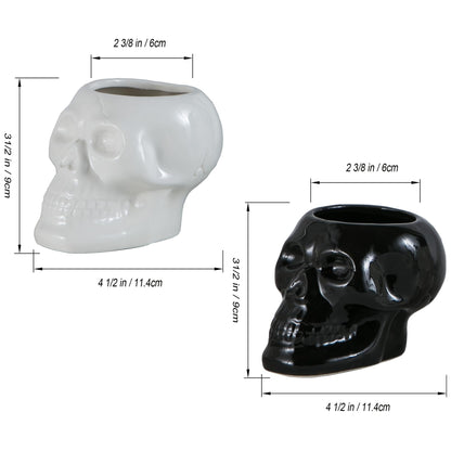 Tanvecle 2 Pcs Skull Planter Pots, Skeleton Vase/Bowl for Flowers, Succulent, Cactus and Candy, for Gothic Home Office Desk, Halloween and Day of The Dead Decorations - White and Black
