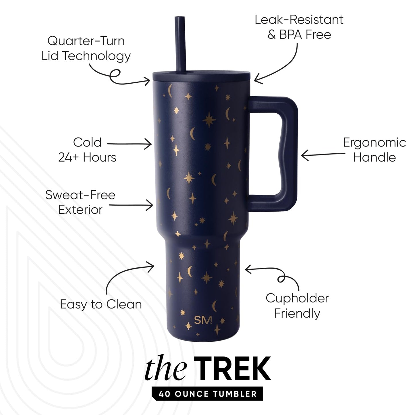 Simple Modern Halloween 40 oz Trek Tumbler with Handle and Straw Lid | Cup Holder Friendly Insulated Stainless Steel Travel Mug | Blue Lunar Night