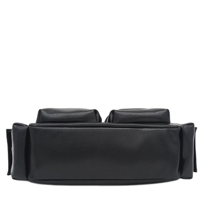 FashionPuzzle Glossy PU Leather Multi Pocket Shoulder Bag Hobo (Black)