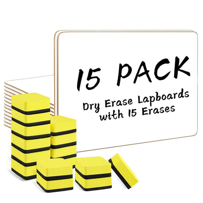 Dry Erase Lapboards, HERKKA 15 Pack Double Sided Small Dry Erase Whiteboards 9 x 12.5 Inch with 15 Erasers, Small Dry Erase Boards for Classroom Teacher Supplies, Personal White Boards for Students