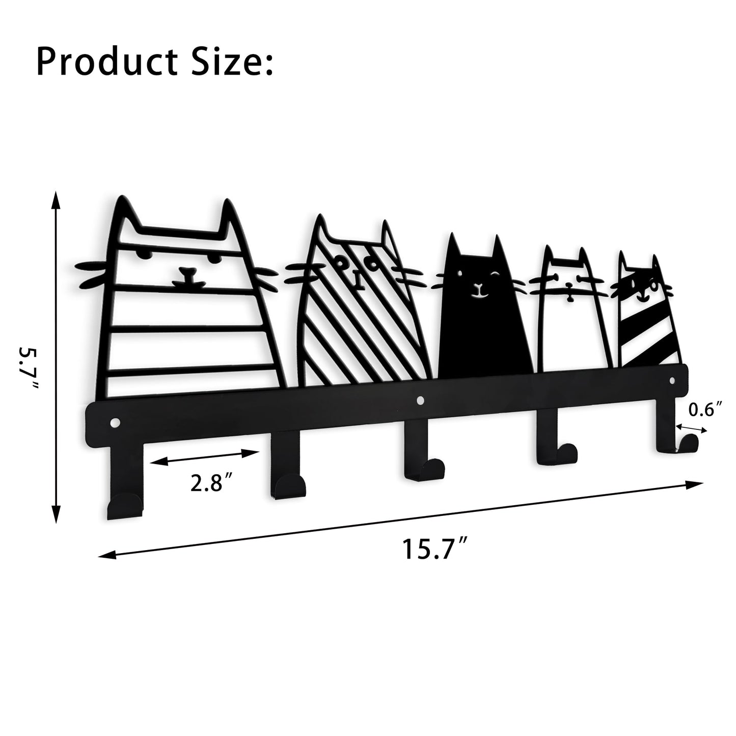 Aimery Metal Cat Coat Hooks Wall Mount, Multipurpose Key Holder & Hanger for Living Room, Hallway, Office