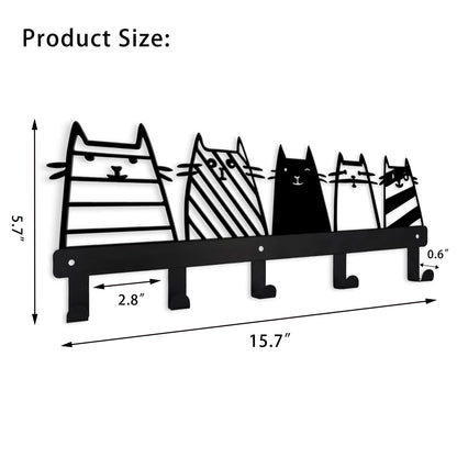 Aimery Metal Cat Coat Hooks Wall Mount, Multipurpose Key Holder & Hanger for Living Room, Hallway, Office