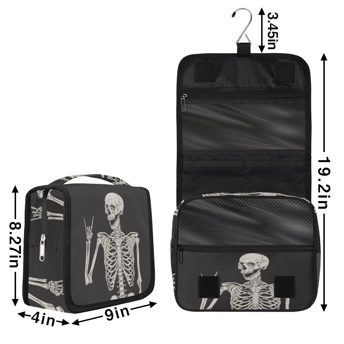 AUUXVA Hanging Toiletry Bag for Women, Halloween Skeleton Makeup Bag, Day of the Dead Cosmetic Bag, Travel Essentials for Women Men