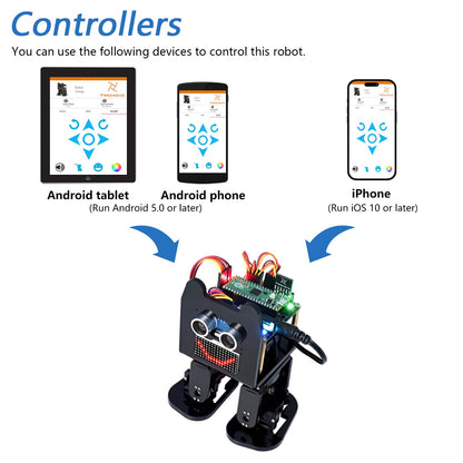 Freenove Bipedal Robot Kit for Raspberry Pi Pico (Included) (Compatible with Arduino IDE), LED Matrix Expressions, Obstacle Avoidance, Colorful Lights, Buzzer, Speaker, App