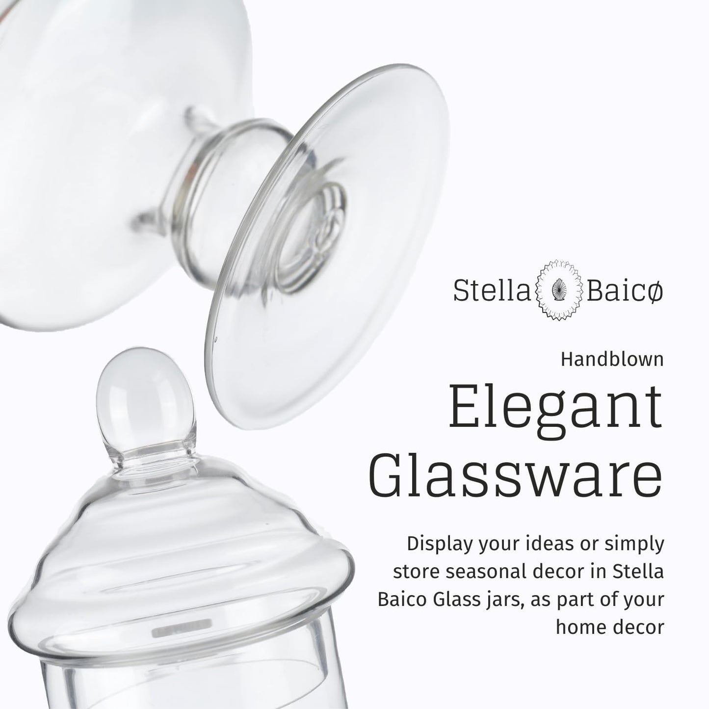 Stella Baic Clear Glass Apothecary Jar, Glass Candy Jar with Lid, Classic Footed Glass Jar, Elegant Decorative Jar (Height: 12", Diameter: 6")
