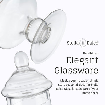 Stella Baic Clear Glass Apothecary Jar, Glass Candy Jar with Lid, Classic Footed Glass Jar, Elegant Decorative Jar (Height: 12", Diameter: 6")