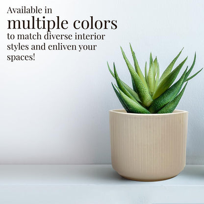 Perilla Home Single Ceramic Handmade Planter Pot for Indoor & Outdoor with Drainage Hole for Home & Office Decor Modern Flower Planter Pot (6.75x6.75 inch) (Off White) (1Pcs)