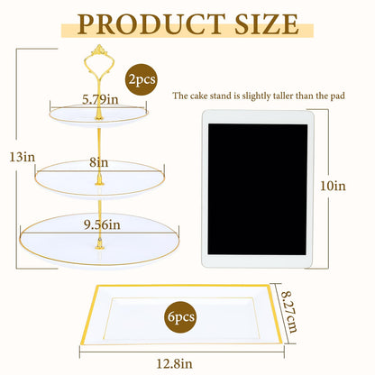 DI QIU REN 8PCS Cake Stand Set, Plastic Cupcake Stands with Gold Rim, Dessert Display Stands Set for Wedding Birthday Party Tea Party