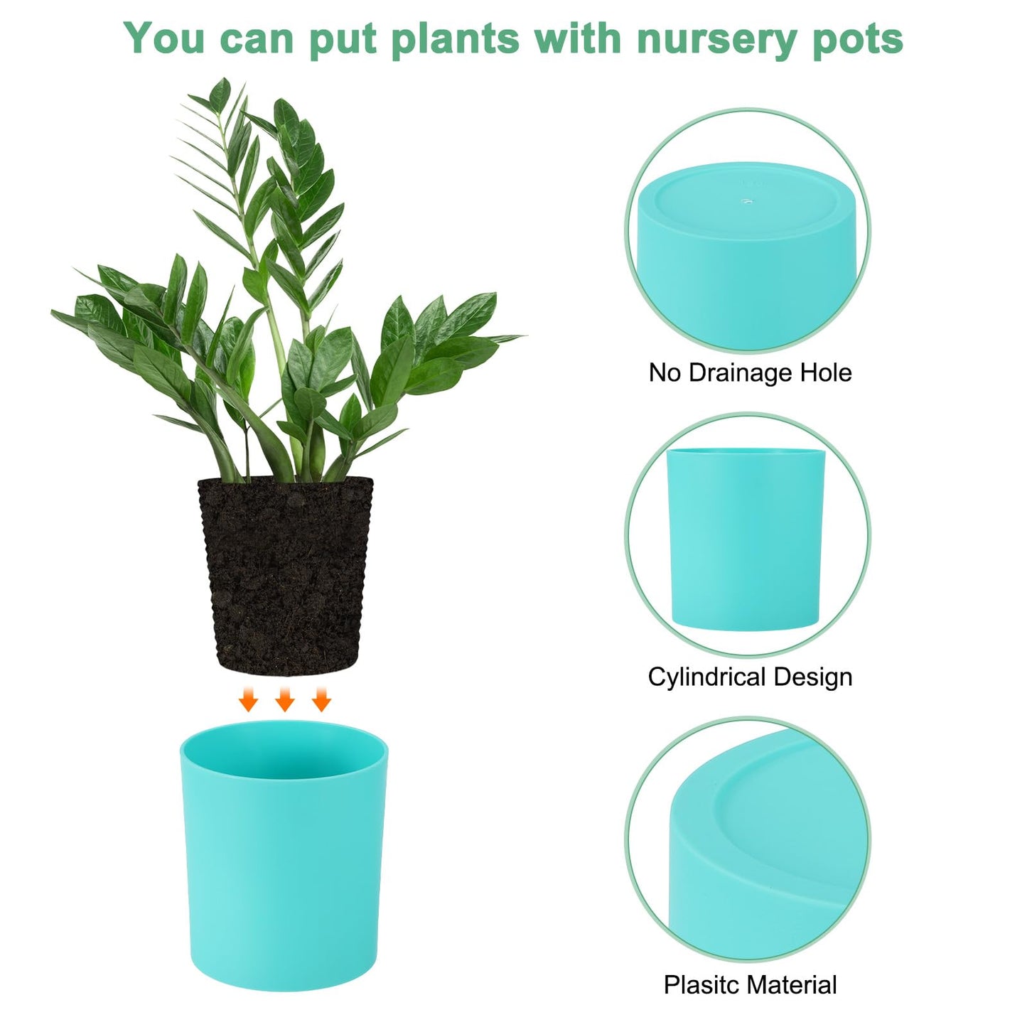M METERXITY 2-Pack Plastic Plant Pots, 6 Inch Plastic Planters Round Flower Planter Containers Flower Pots for Indoor/Outdoor/Garden, Plant Holder [Blue]