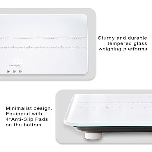 UNIWEIGH Digital Pet Scale 220lbs x10g Accuracy,Dog/Cat Animal Scales with 3 Weighing Units/Tare/Hold Function,Baby Scale for Pets,Tempered Glass Material,USB Charging,Large LED Platform Scale,White