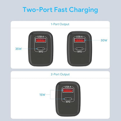 Minthouz 35W USB C Fast Charging Charger, Dual-Port GaN Nano Charger with Foldable Plug for iPhone 17/16/15 Series, iPad, Galaxy S24 Ultra and More Series