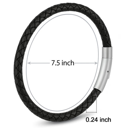 Leporem Black Braided Leather Bracelet Premium 18K Plated Surgical Steel Push Lock Clasp Hypoallergenic Urban Jewelry Gift Black Medium 7.5 Inch (Black, 7.5")