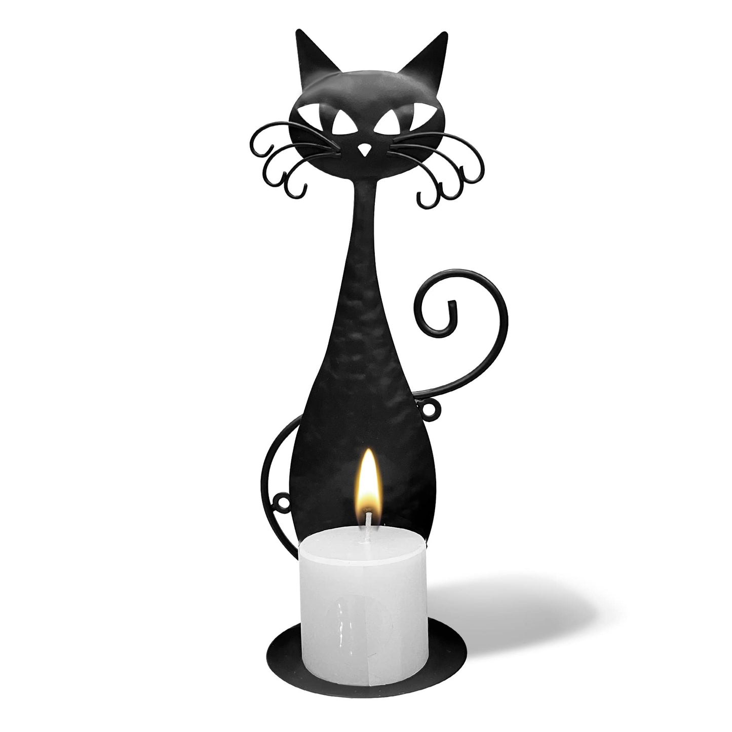 OFILLES Glass Candle Holders for Pillar Candles,Black Metal Cat Wall Sconces Candle Holder