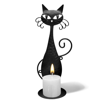 OFILLES Glass Candle Holders for Pillar Candles,Black Metal Cat Wall Sconces Candle Holder