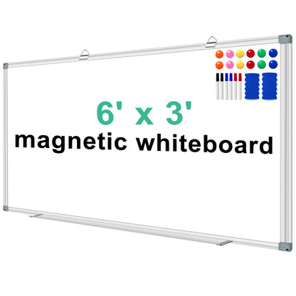 H-Qprobd Dry Erase White Board for Wall 6' x 3' Large Magnetic Whiteboard 72"x36" Aluminum Presentation Whiteboard with Long Pen Tray, 6 Markers, 2 Erasers &12 Magnets