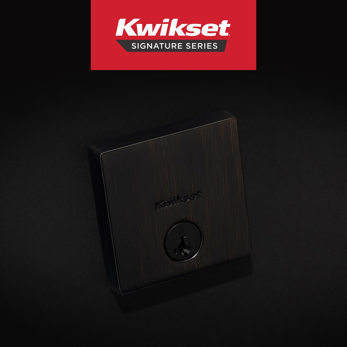 Kwikset Downtown Deadbolt Lock, Matte Black Square Exterior Keyed Front Entry Door, Pick Resistant SmartKey Rekey Security, Single Cylinder Dead Bolt, with Microban Protection