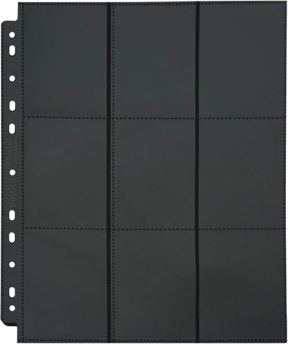 Vault X 9 Pocket Sideloading Pages for 3 Ring Binder (50 Pack) 900 Cards, Double-Sided A4, Storage for Trading Cards (Black)