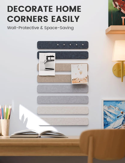 Fluxynara Cork Board Alternative Felt Strip Board 8-Pack 13"x2", Office Pin Board with 50 Push Pins, Adhesive Install for Bedroom Door & Home Office (Nordic Slate)